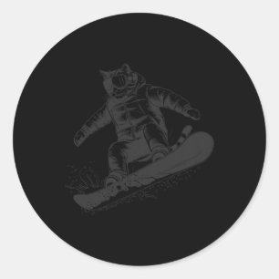 Cat On A Snowboard Snowboarding Cat Lover For Men Classic Round Sticker