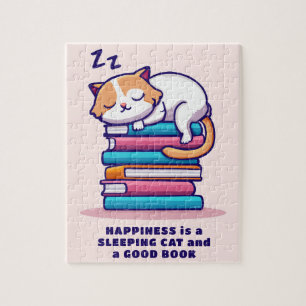 Cat on a Stack of Books Cute Personalised Literary Jigsaw Puzzle