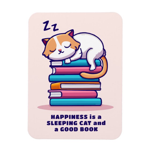 Cat on a Stack of Books Cute Personalised Literary Magnet (Vertical)