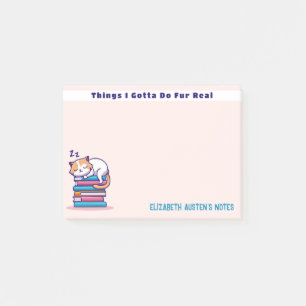 Cat on a Stack of Books Cute Personalised Literary Post-it Notes