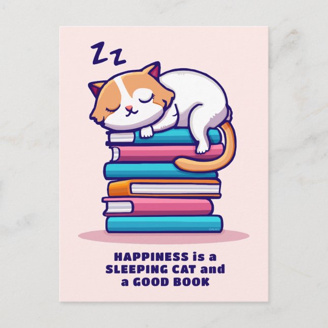 Cat on a Stack of Books Cute Personalised Literary Postcard (Front)