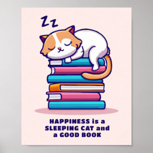 Cat on a Stack of Books Cute Personalised Literary Poster