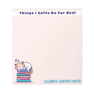 Cat on a Stack of Books Cute Personalised Readers Notepad