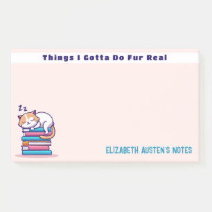 Cat on a Stack of Books Cute Personalised Readers Post-it Notes