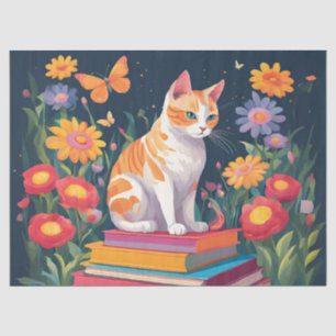 Cat on a Stack of Books Tissue Paper
