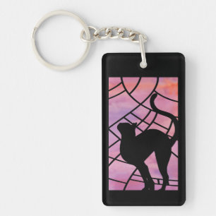 Cat on a Stained Glass Window - Dawn Key Ring