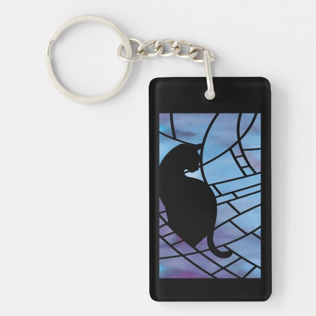 Cat on a Stained Glass Window - Evening Key Ring (Front)