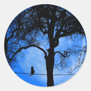 Cat on a Wire Blue Moon Classic Round Sticker
