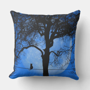 Cat on a Wire Blue Moon Cushion