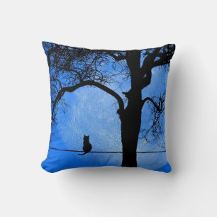 Cat on a Wire Blue Moon Cushion