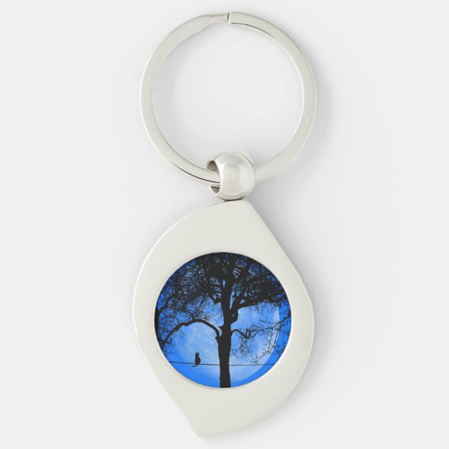 Cat on a Wire Blue Moon Key Ring (Front)