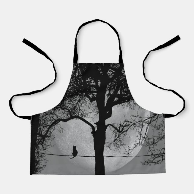 Cat on a Wire Full Moon Apron (Front)