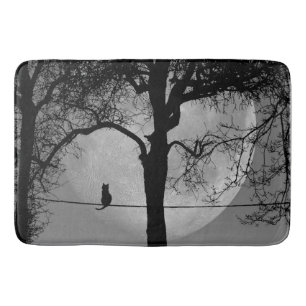 Cat on a Wire Full Moon Bath Mat