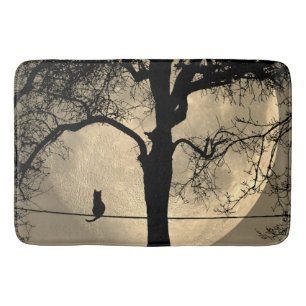 Cat on a Wire Full Moon Bath Mat