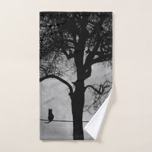Cat on a Wire Full Moon Bath Towel Set
