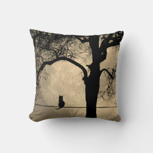 Cat on a Wire Full Moon Cushion