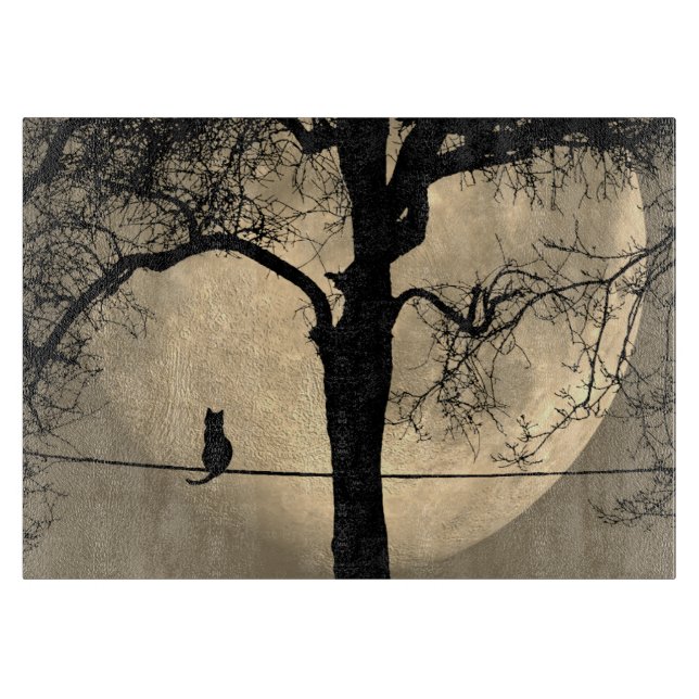 Cat on a Wire Full Moon Cutting Board (Front)