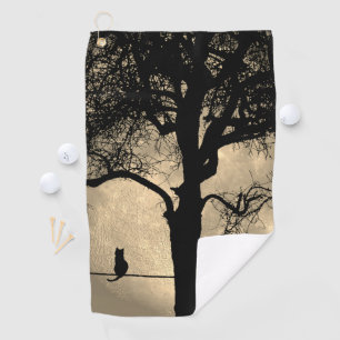 Cat on a Wire Full Moon Golf Towel