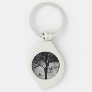 Cat on a Wire Full Moon Key Ring
