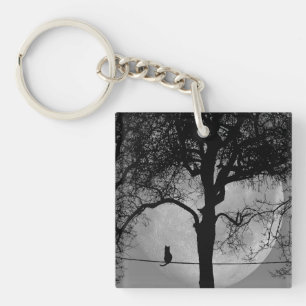 Cat on a Wire Full Moon Key Ring