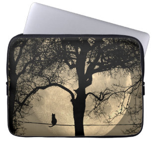 Cat on a Wire Full Moon Laptop Sleeve