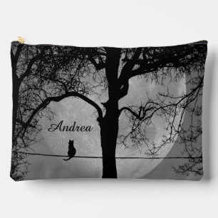 Cat on a Wire Full Moon Personal Name Accessory Pouch