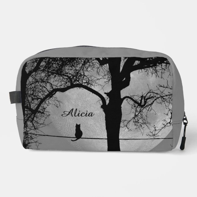Cat on a Wire Full Moon Personal Name Dopp Kit (Front)