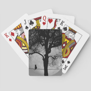 Cat on a Wire Full Moon Playing Cards