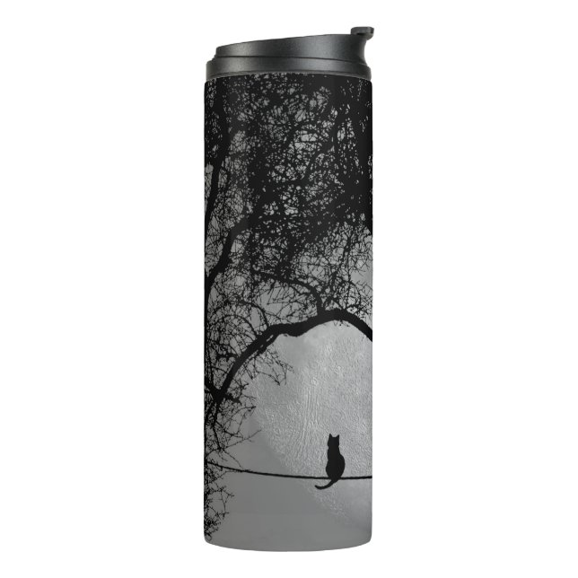 Cat on a Wire Full Moon Thermal Tumbler (Rotated Left)