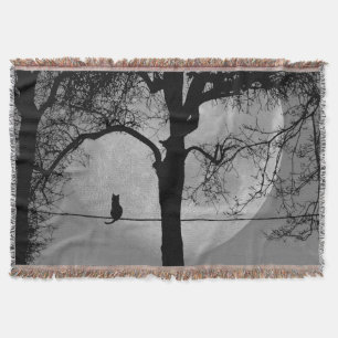 Cat on a Wire Full Moon Throw Blanket