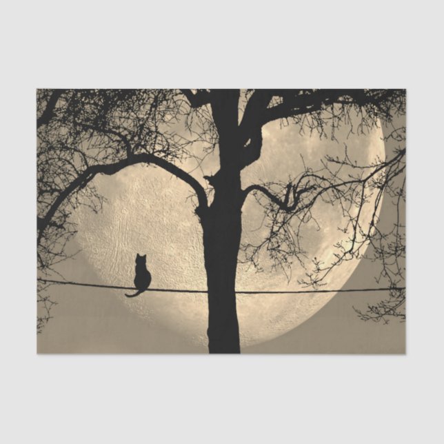 Cat on a Wire Full Moon Tissue Paper (Front)