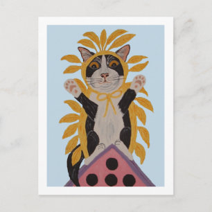 Cat on Birdhouse in Bird Costume Invitation Postcard