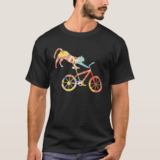 Cat On BMX Bike Kitten  Bike Cycling Bicycle T-Shirt (Front)