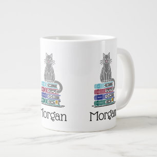 Cat on Book Stack Drawing Lithograph #1 DIY Colour Large Coffee Mug