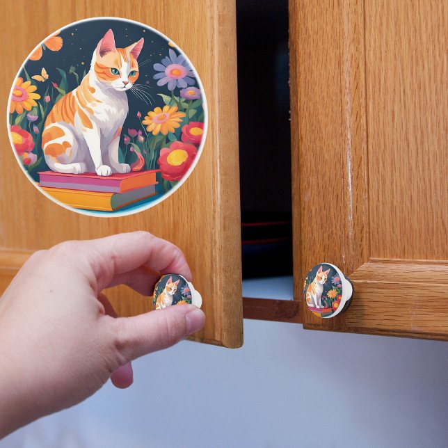 Cat on Books Ceramic Knob (Creator Uploaded)