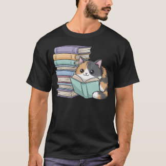 Cat On Books Pets Cats Reading Book Nerd Read Read T-Shirt