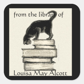 Cat on Books Square Bookplate Square Sticker