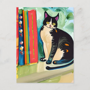 Cat On Bookshelf  Postcard