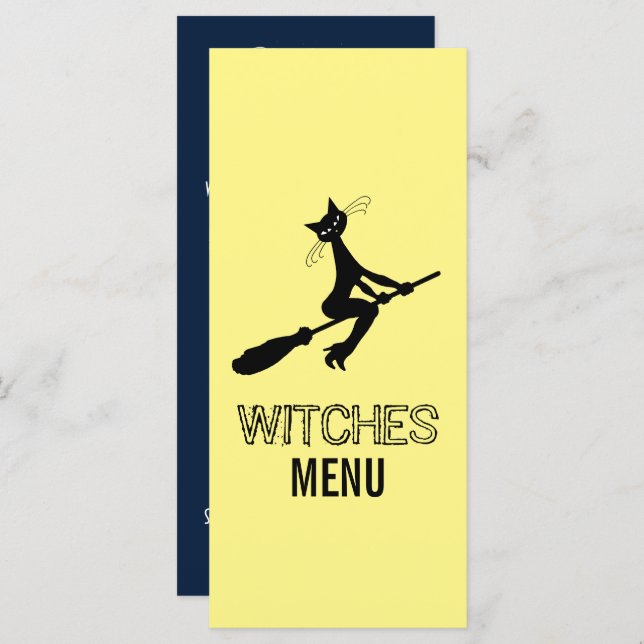 Cat On Broomstick Party Menu (Front/Back)