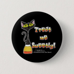 Cat on Candy Corn-Treat Me Sweetly 6 Cm Round Badge