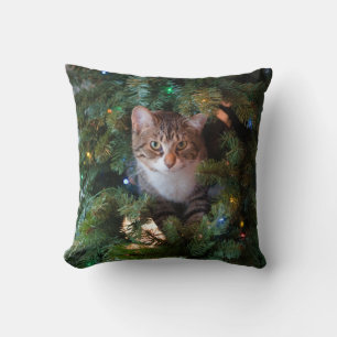 Cat on Christmas tree Cushion