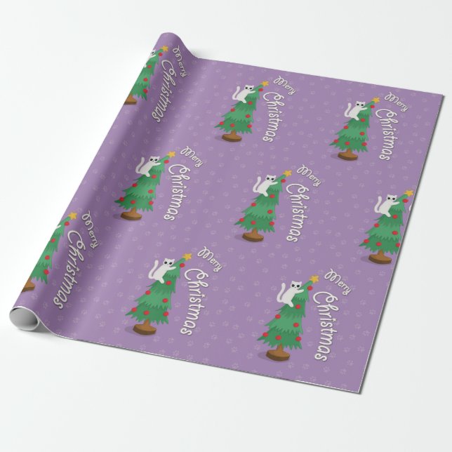 Cat on Christmas tree Wrapping Paper (Unrolled)