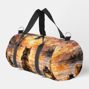 Cat on Dock at Sunset Duffle Bag