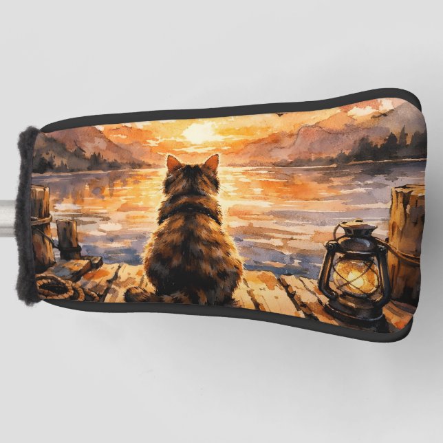 Cat on Dock at Sunset Golf Head Cover (Front)