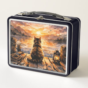 Cat on Dock at Sunset Metal Lunch Box