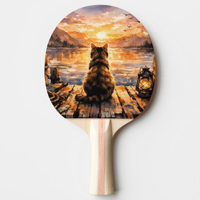 Cat on Dock at Sunset Ping Pong Paddle (Front)