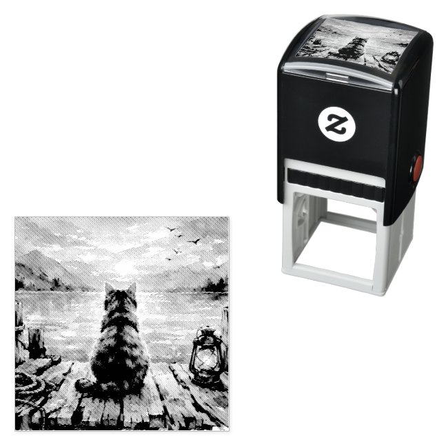 Cat on Dock at Sunset Self-inking Stamp (In Situ)