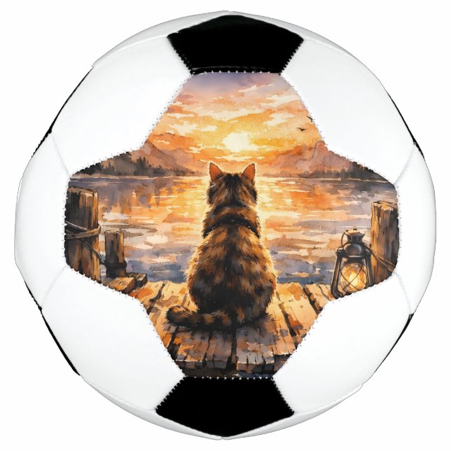Cat on Dock at Sunset Soccer Ball (Front)