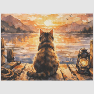 Cat on Dock at Sunset Tissue Paper