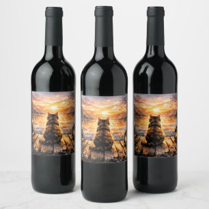Cat on Dock at Sunset Wine Label